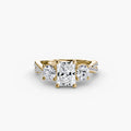 Three-Stone with Pavé Band engagement ring in yellow gold with a radiant-cut centre stone