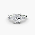 Three-Stone Ring (Baguette Side Stones) in white gold with a radiant-cut centre stone