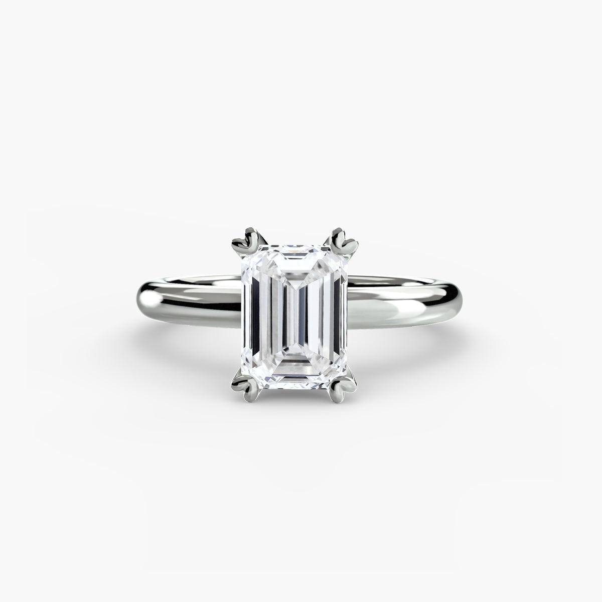 Solitaire ring in white gold with an emerald-cut centre stone