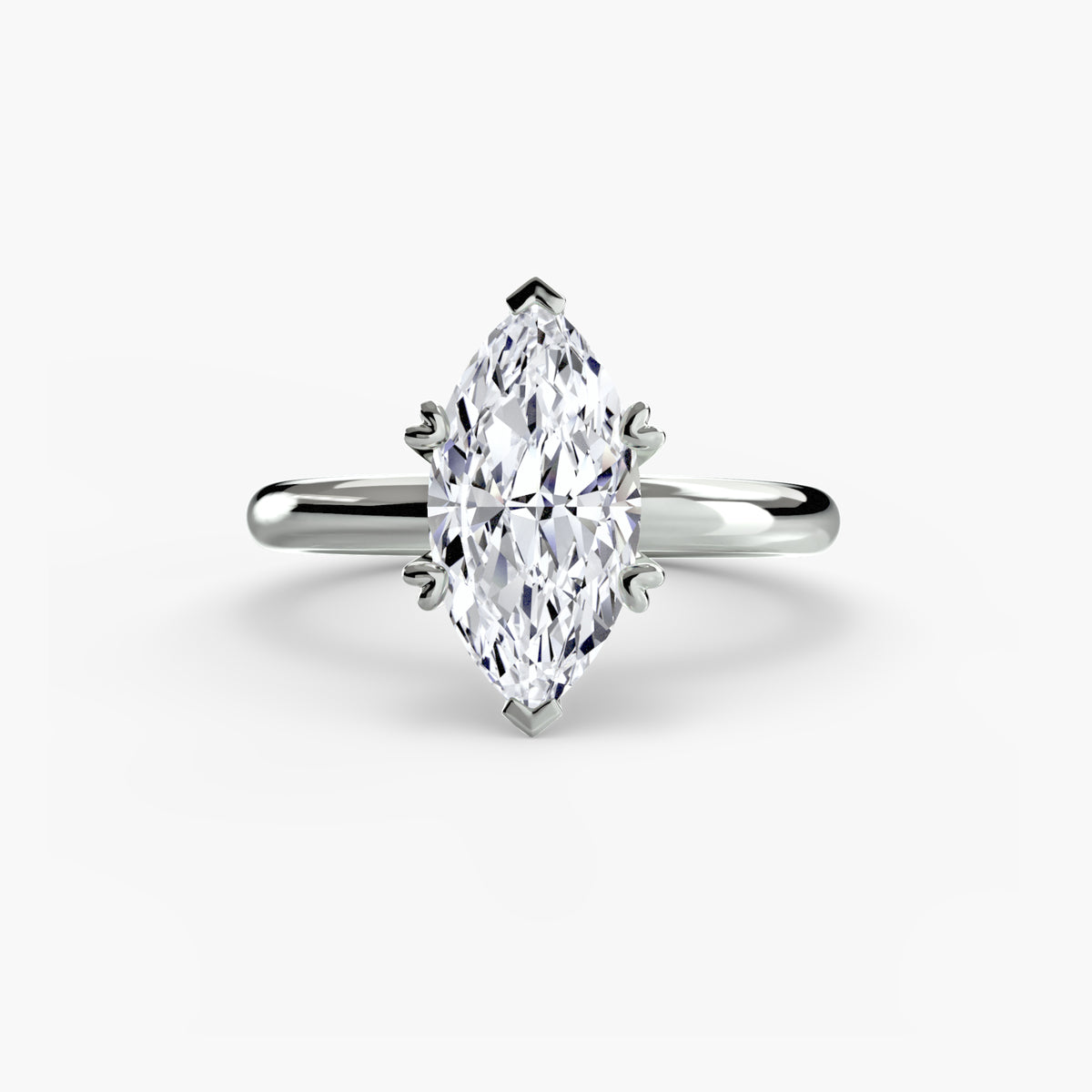 Solitaire ring in white gold with a marquise centre stone
