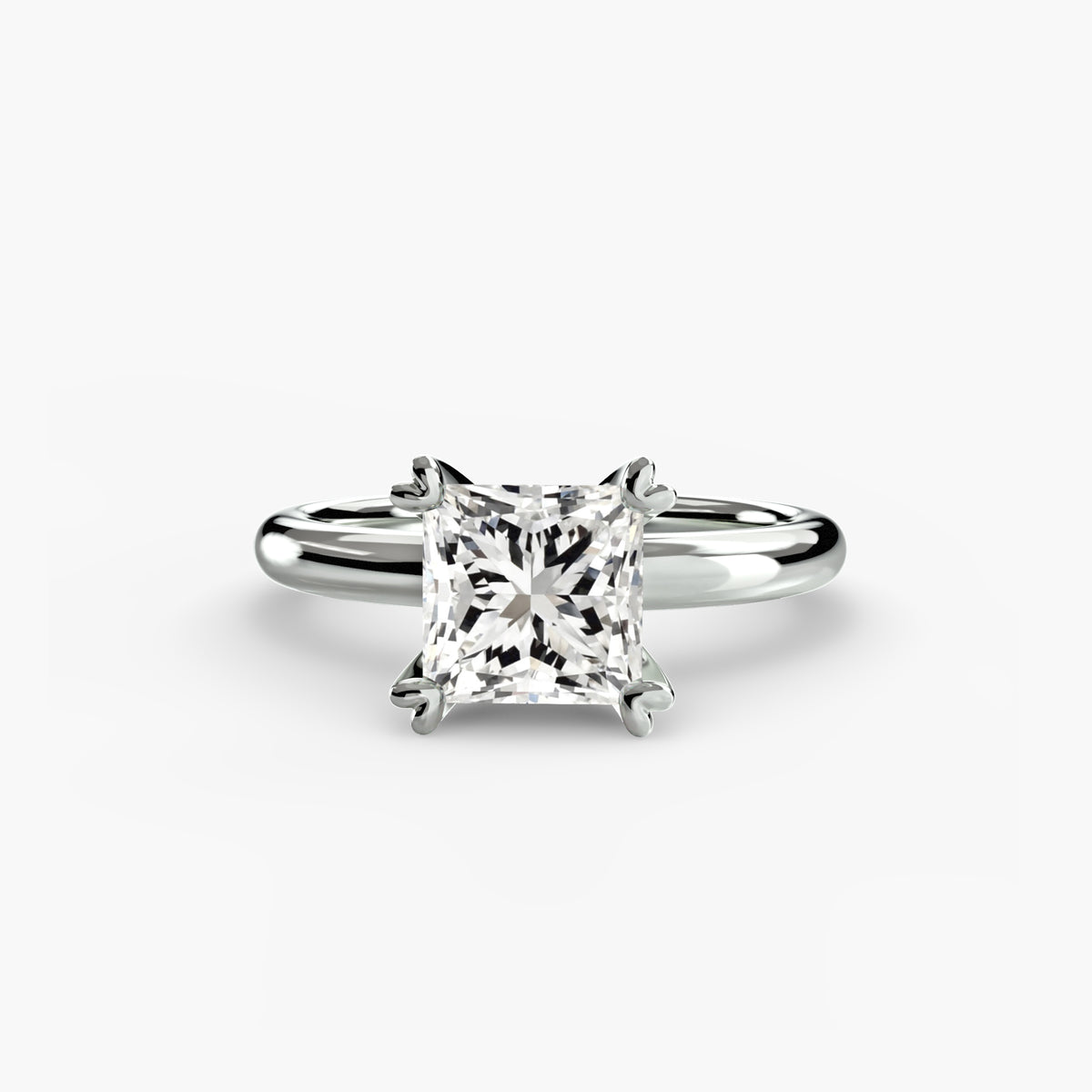 Solitaire ring in white gold with a princess-cut centre stone
