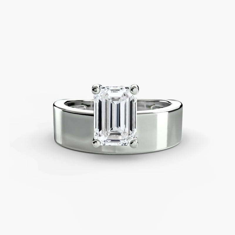 The Kensington Wide Band Emerald-Cut Solitaire