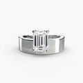 Wide Band Solitaire engagement ring in white gold with an emerald-cut centre stone