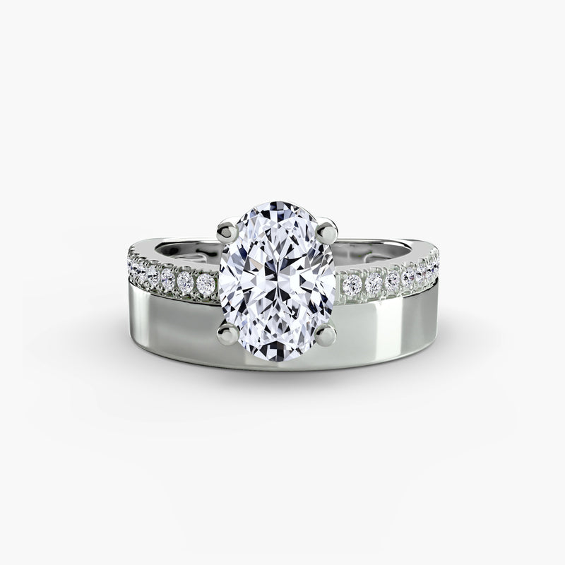The Knightsbridge Wide Band Pavé Oval Solitaire