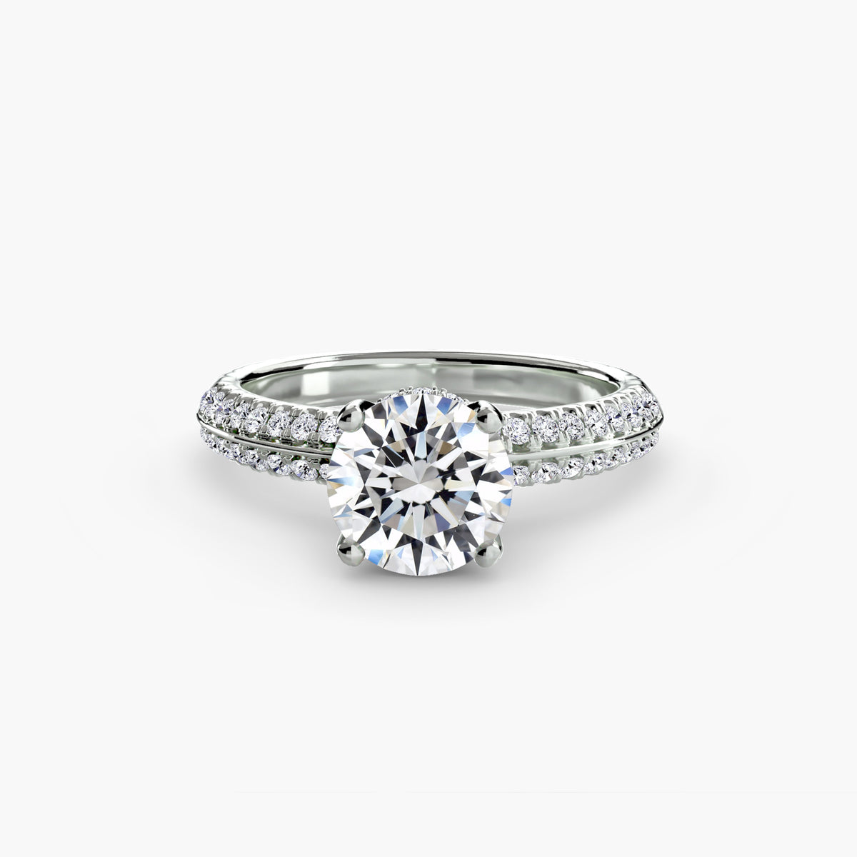 Solitaire with Pavé engagement ring in white gold with a round centre stone