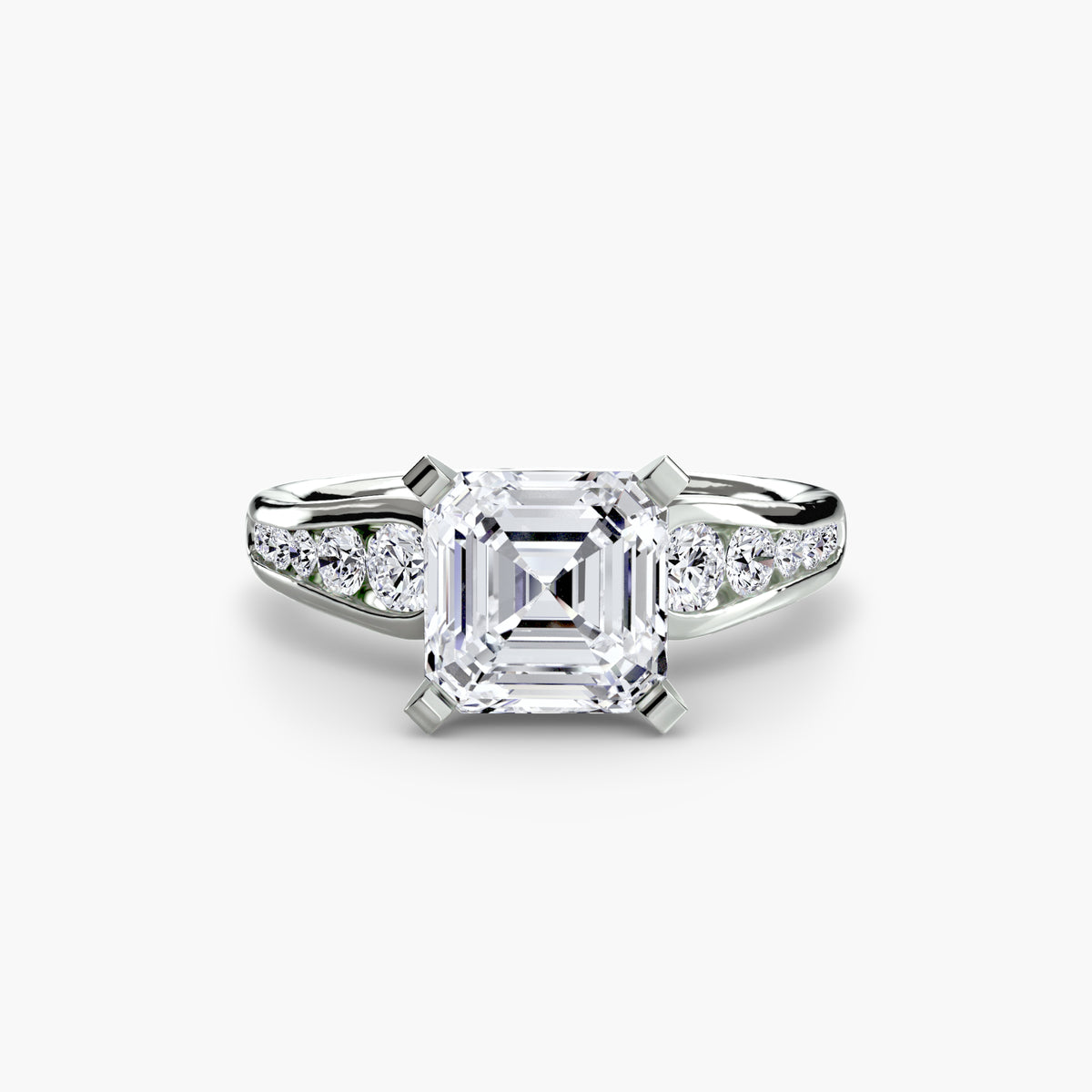 Solitaire with Pavé engagement ring in white gold with an Asscher-cut centre stone