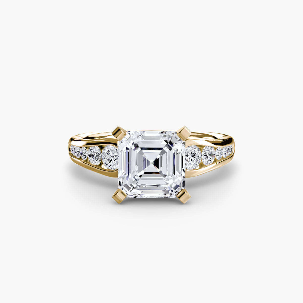 Solitaire with Pavé engagement ring in yellow gold with an Asscher-cut centre stone