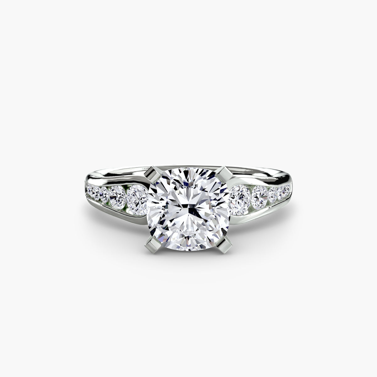 Solitaire with Pavé engagement ring in white gold with a cushion-cut centre stone