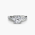 Solitaire with Pavé engagement ring in white gold with a cushion-cut centre stone