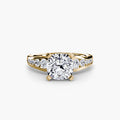Solitaire with Pavé engagement ring in yellow gold with a cushion-cut centre stone