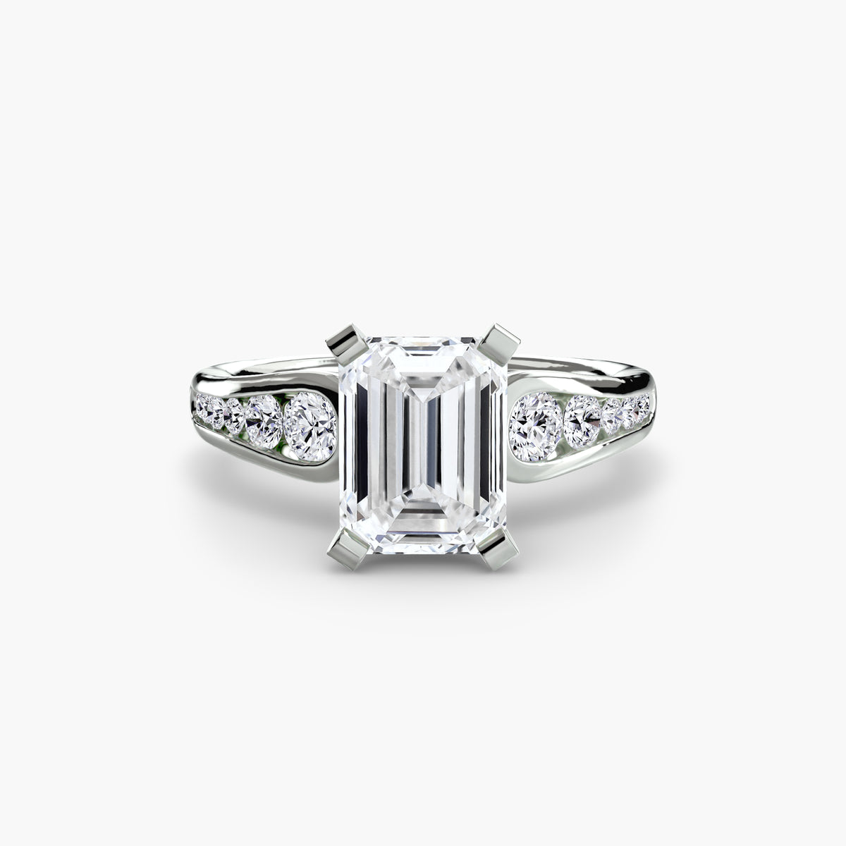 Solitaire with Pavé engagement ring in white gold with an emerald-cut centre stone