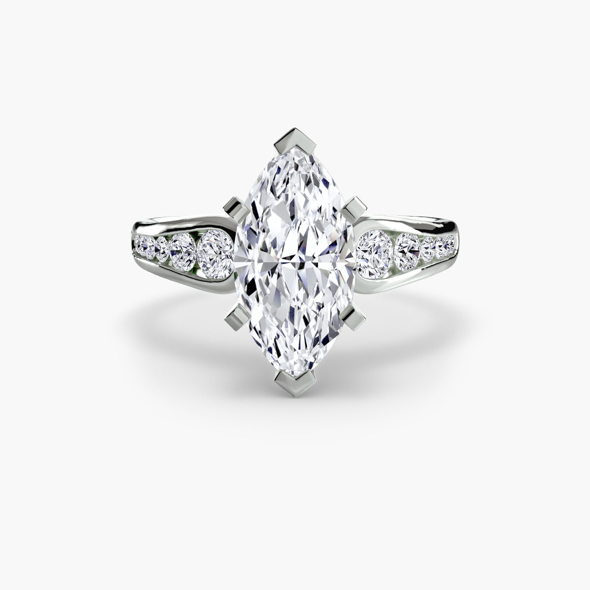Solitaire with Pavé engagement ring in white gold with a marquise centre stone
