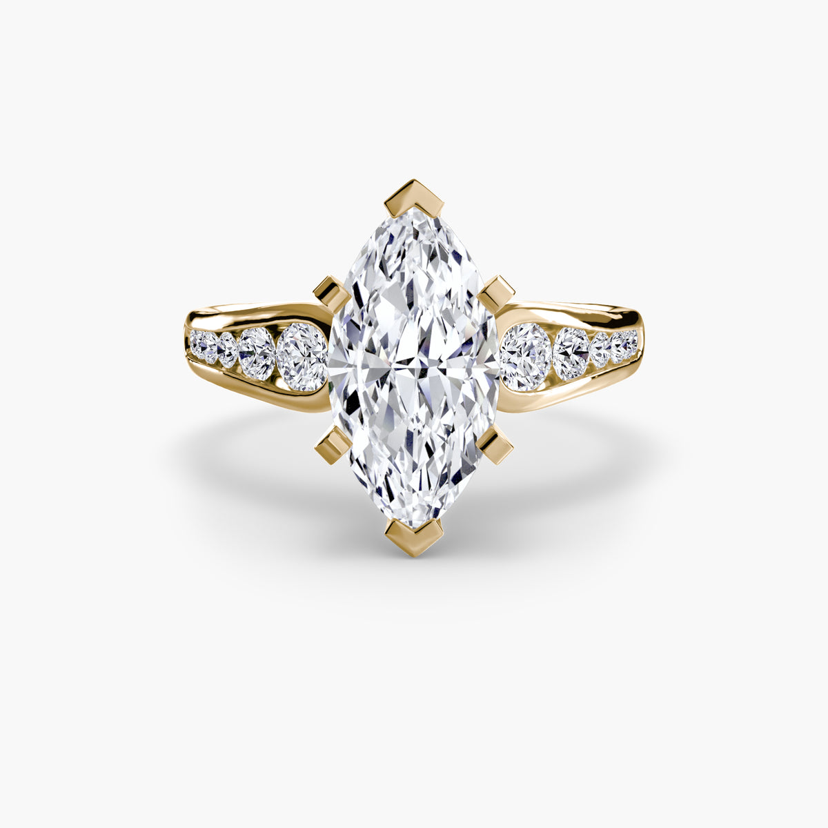Solitaire with Pavé engagement ring in yellow gold with a marquise centre stone