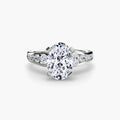 Solitaire with Pavé engagement ring in white gold with an oval centre stone