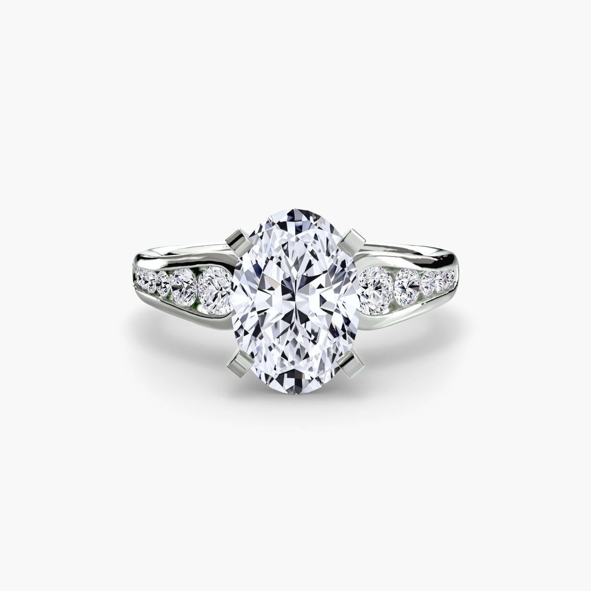 Solitaire with Pavé engagement ring in white gold with an oval centre stone