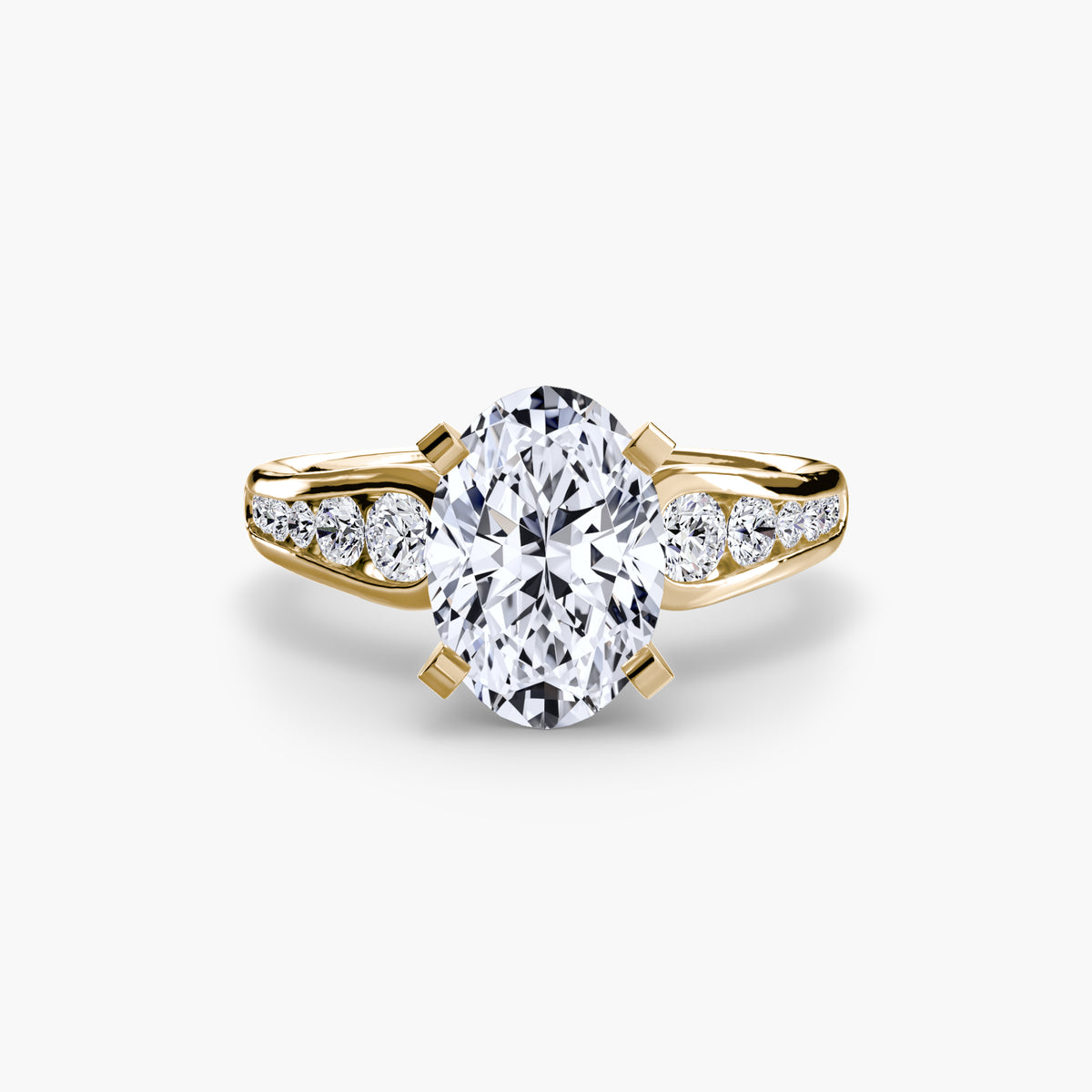 Solitaire with Pavé engagement ring in yellow gold with an oval centre stone