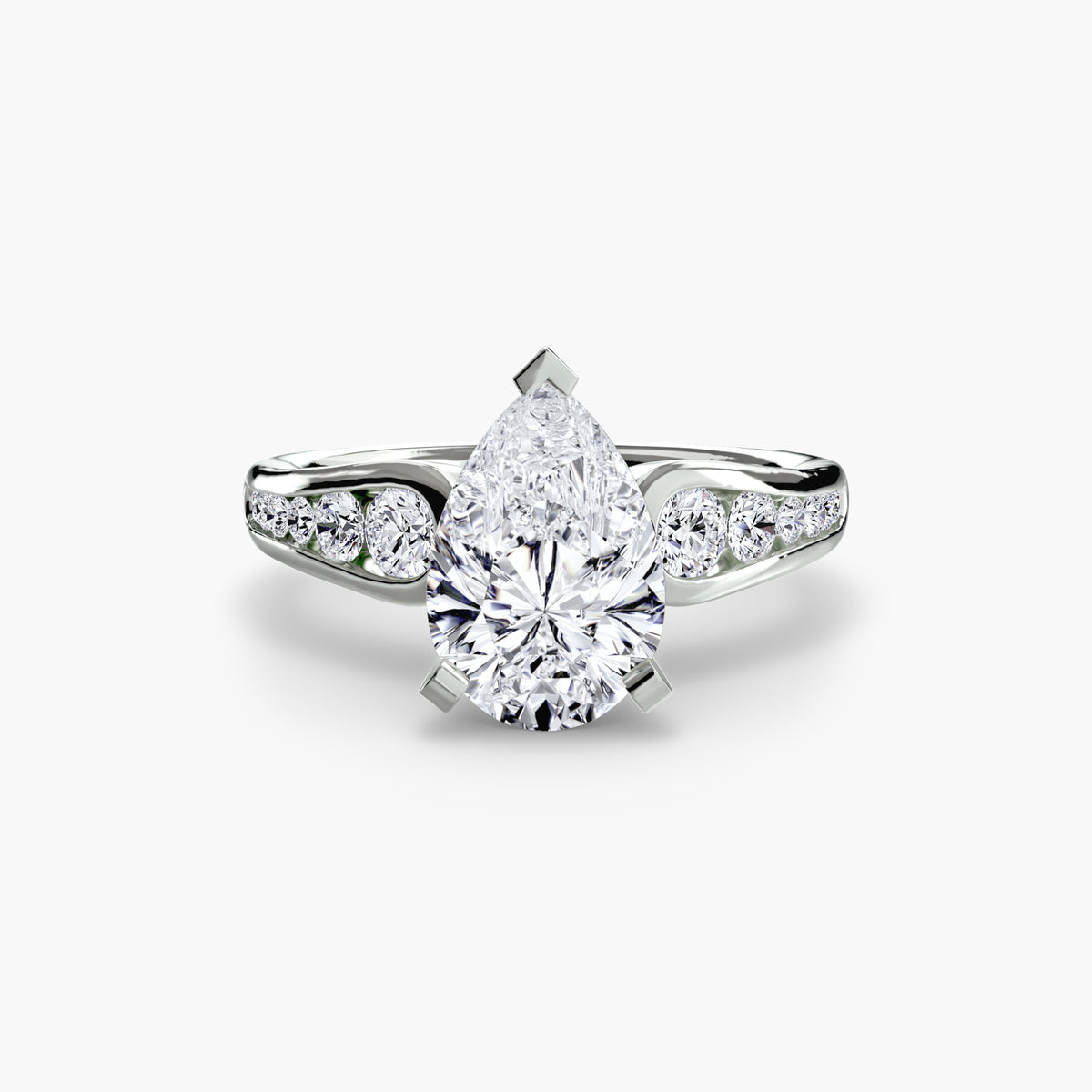 Solitaire with Pavé engagement ring in white gold with a pear-shaped centre stone