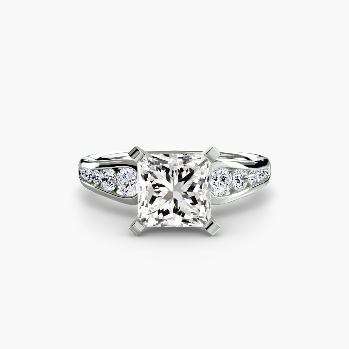 Solitaire with Pavé engagement ring in white gold with a princess-cut centre stone