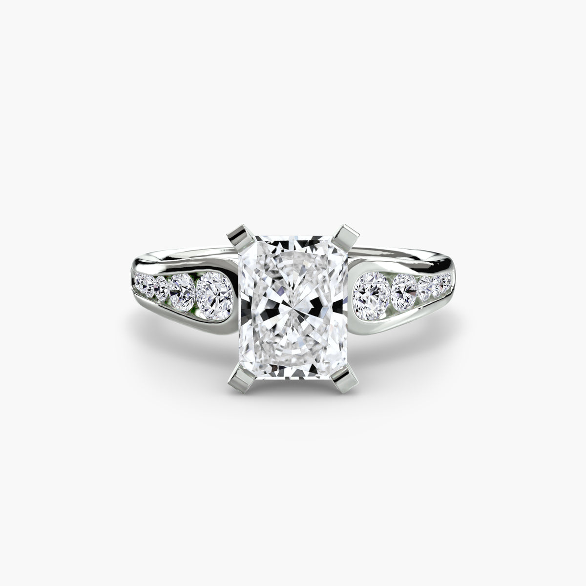 Solitaire with Pavé engagement ring in white gold with a radiant-cut centre stone