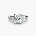 Solitaire with Pavé engagement ring in white gold with a radiant-cut centre stone
