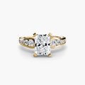 Solitaire with Pavé engagement ring in yellow gold with a radiant-cut centre stone