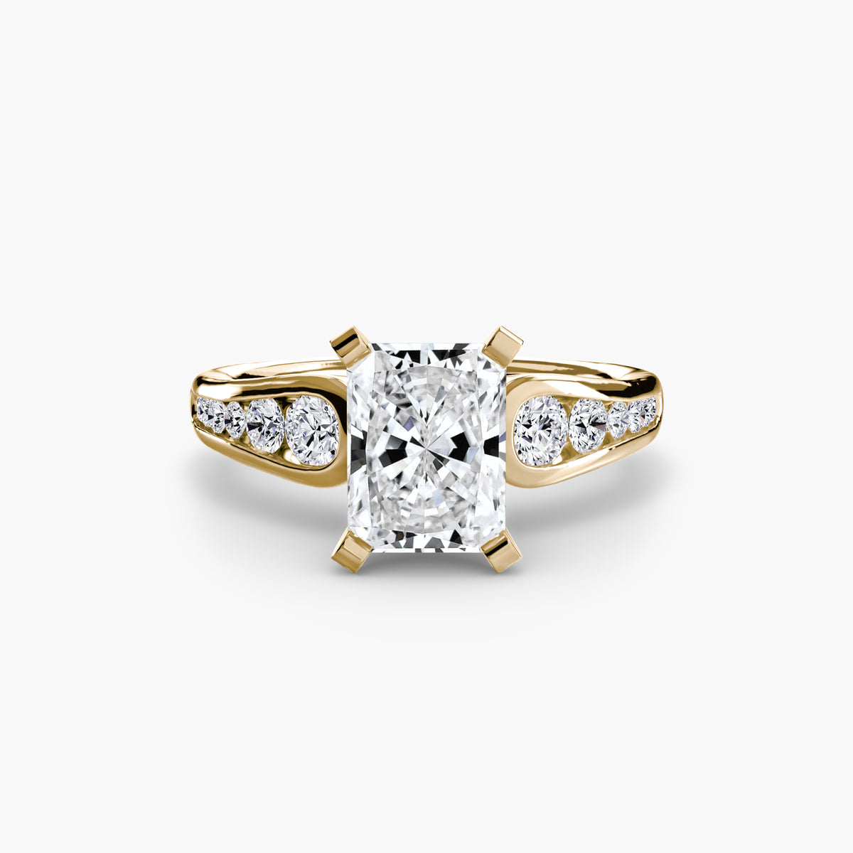 Solitaire with Pavé engagement ring in yellow gold with a radiant-cut centre stone