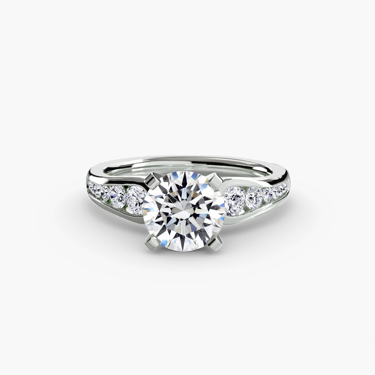Solitaire with Pavé engagement ring in white gold