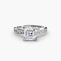 Solitaire with Pavé engagement ring in white gold with an Asscher-cut centre stone