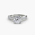 Solitaire with Pavé engagement ring in white gold with a cushion-cut centre stone