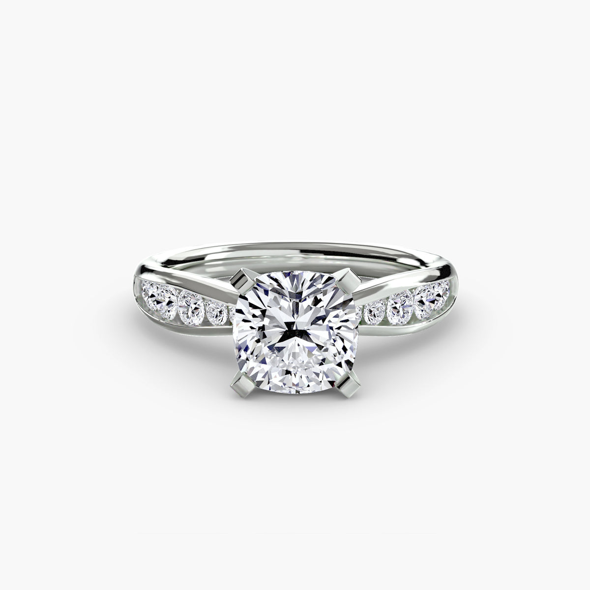 Solitaire with Pavé engagement ring in white gold with a cushion-cut centre stone