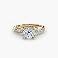 Solitaire with Pavé engagement ring in yellow gold with a cushion-cut centre stone