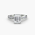 Solitaire with Pavé engagement ring in white gold with an emerald-cut centre stone