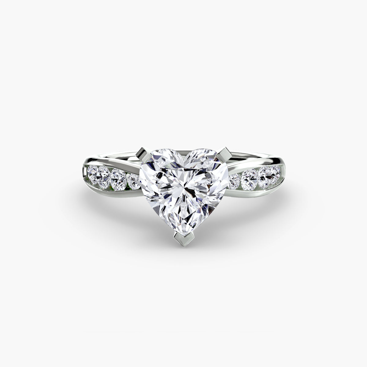 Solitaire with Pavé engagement ring in white gold with a heart-shaped centre stone