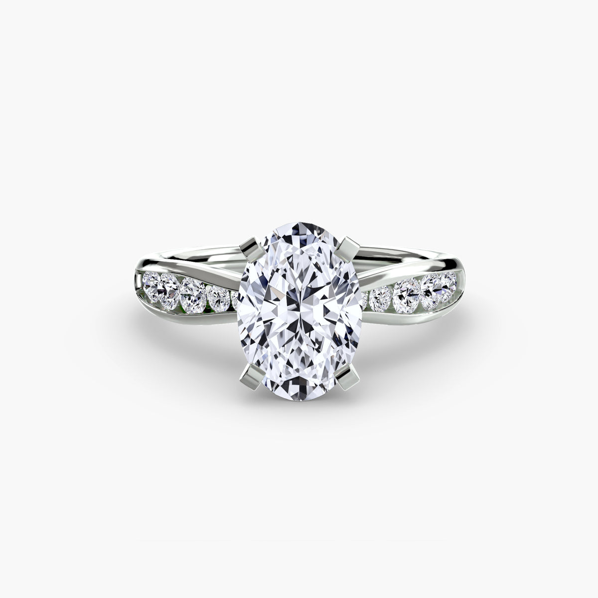 Solitaire with Pavé engagement ring in white gold with an oval centre stone