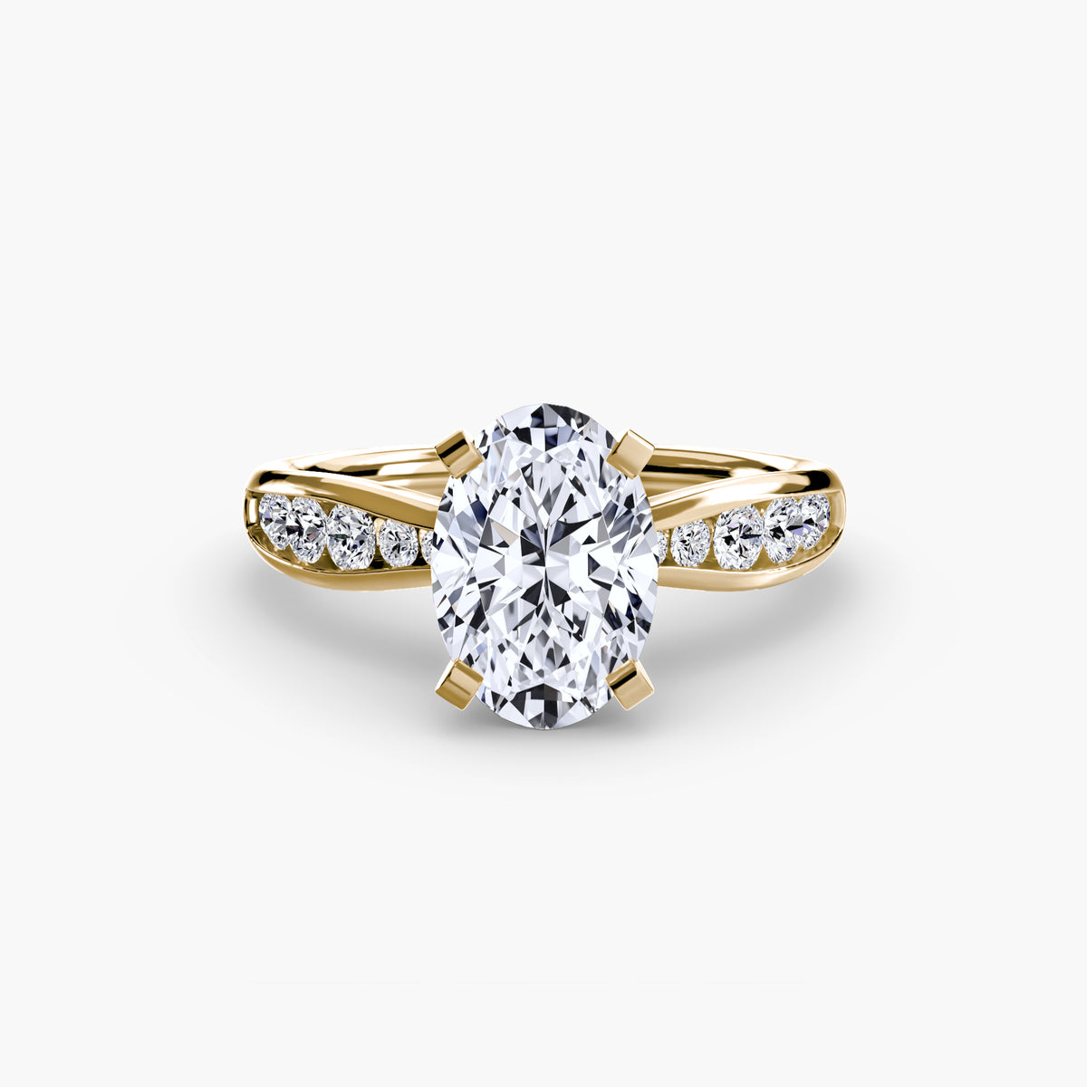 Solitaire with Pavé engagement ring in yellow gold with an oval centre stone