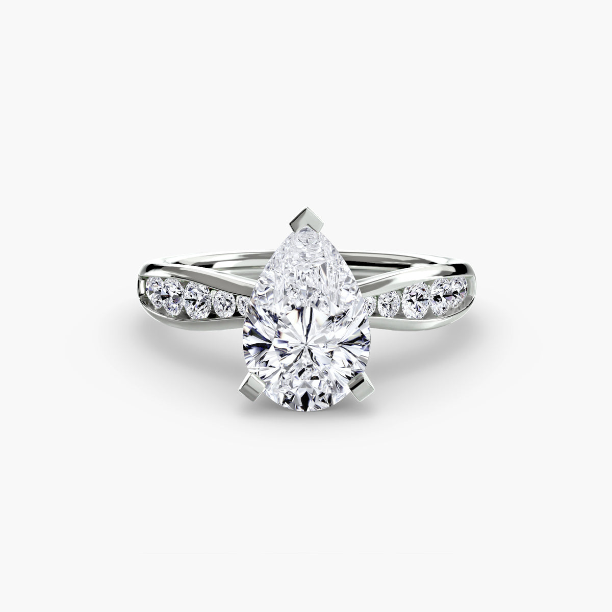 Solitaire with Pavé engagement ring in white gold with a pear-shaped centre stone