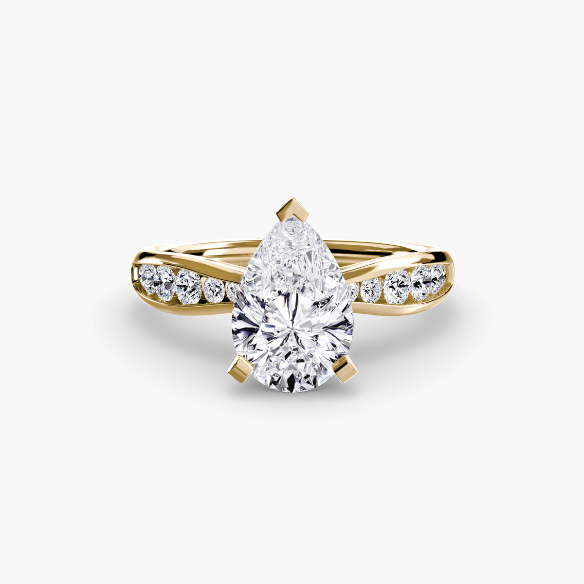 Solitaire with Pavé engagement ring in yellow gold with a pear-shaped centre stone