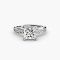 Solitaire with Pavé engagement ring in white gold with a princess-cut centre stone