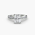 Solitaire with Pavé engagement ring in white gold with a radiant-cut centre stone