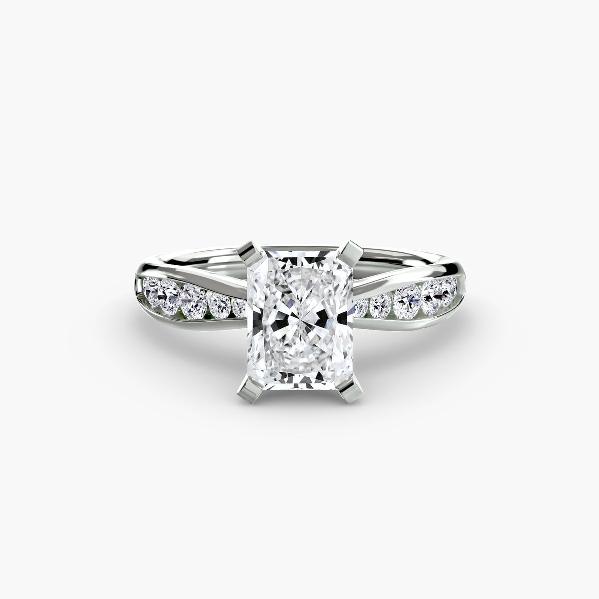 Solitaire with Pavé engagement ring in white gold with a radiant-cut centre stone