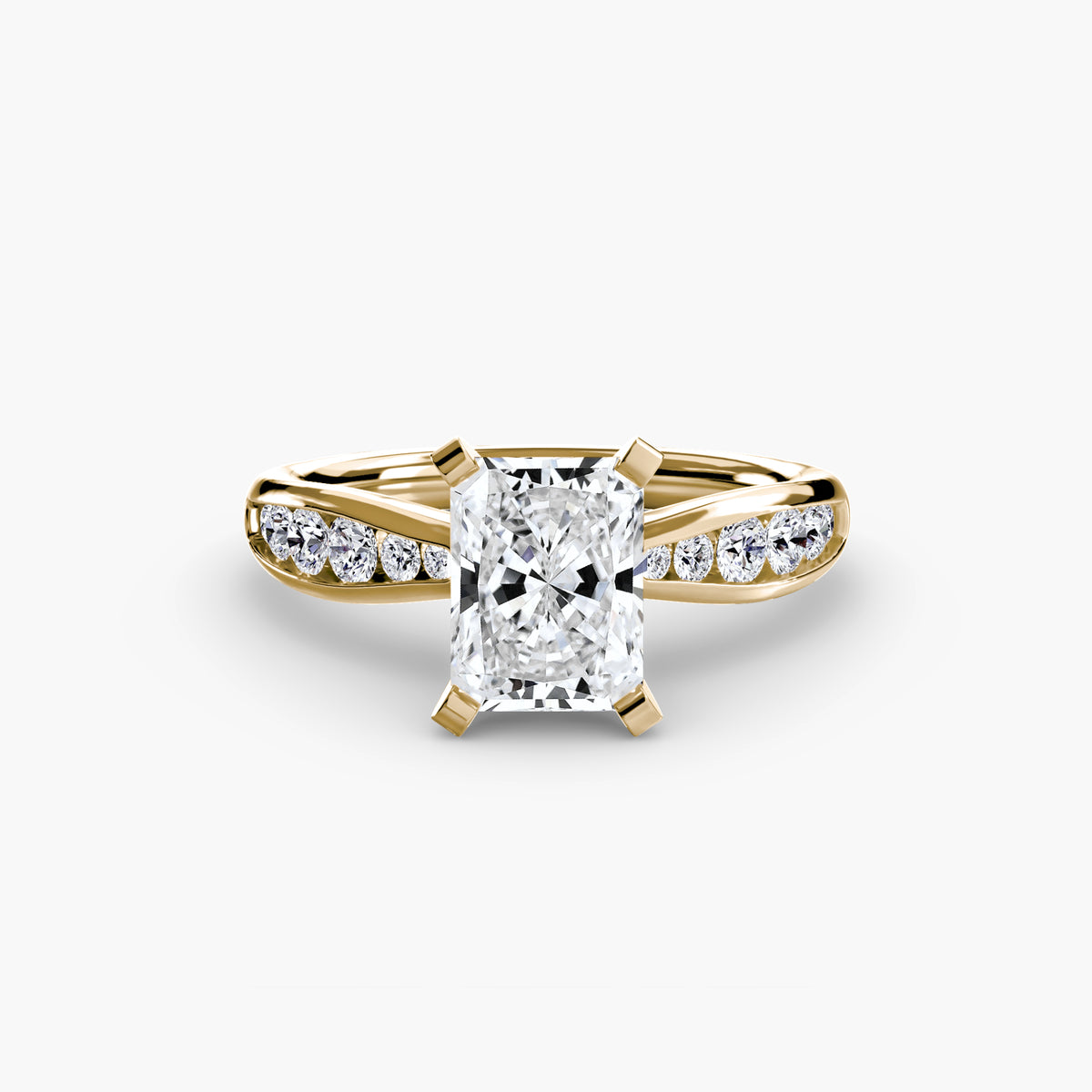 Solitaire with Pavé engagement ring in yellow gold with a radiant-cut centre stone