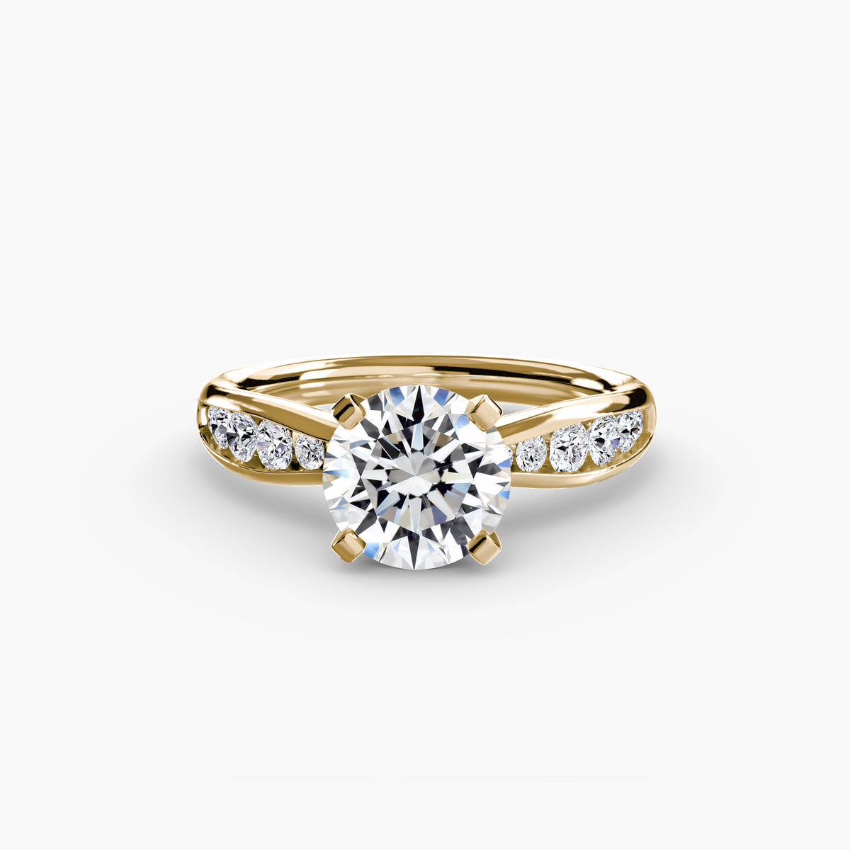 Solitaire with Pavé engagement ring in yellow gold with a round centre stone