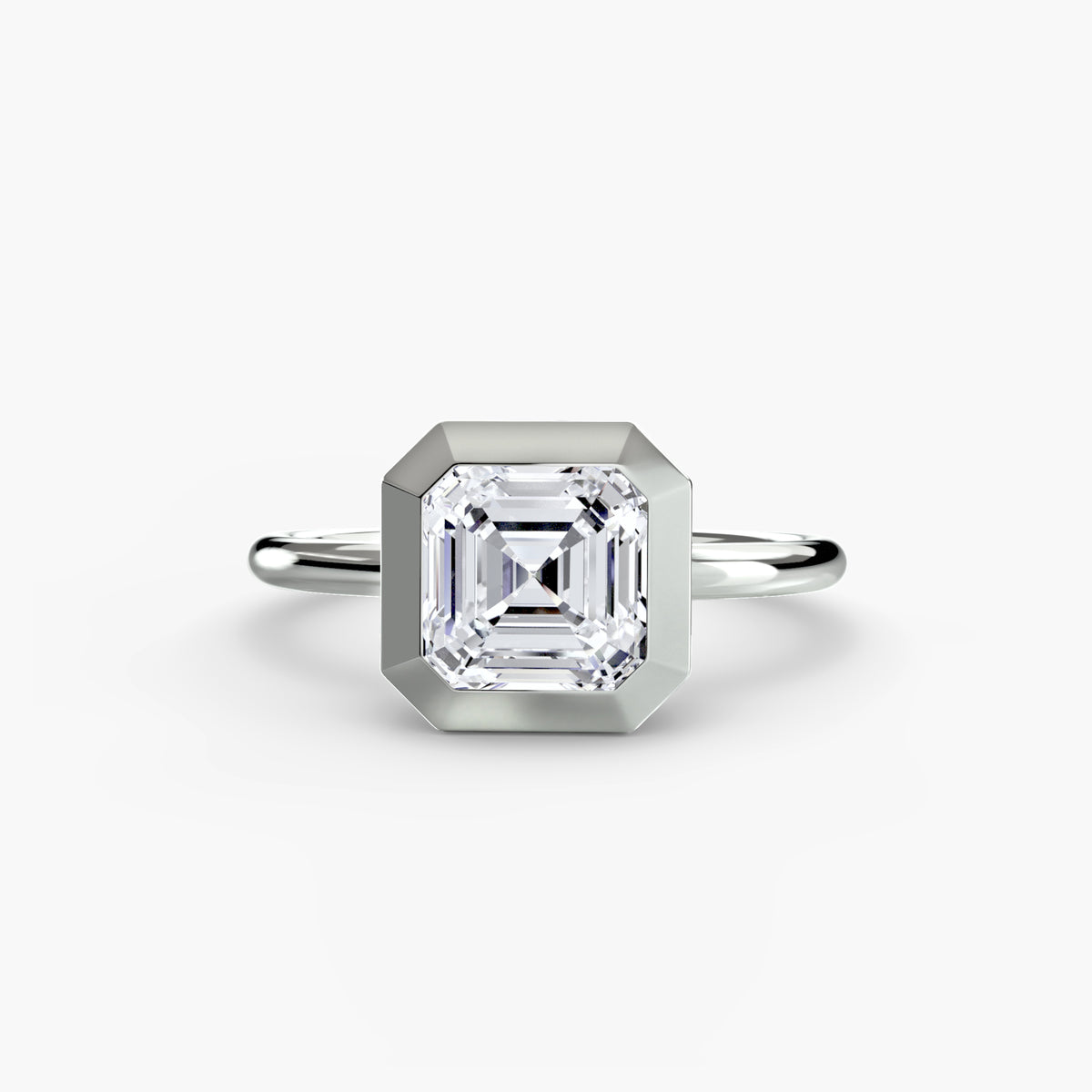 The Bezel Set Solitaire engagement ring in white gold with an Asscher-cut centre stone