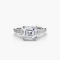 Solitaire with Pavé engagement ring in white gold with an Asscher-cut centre stone