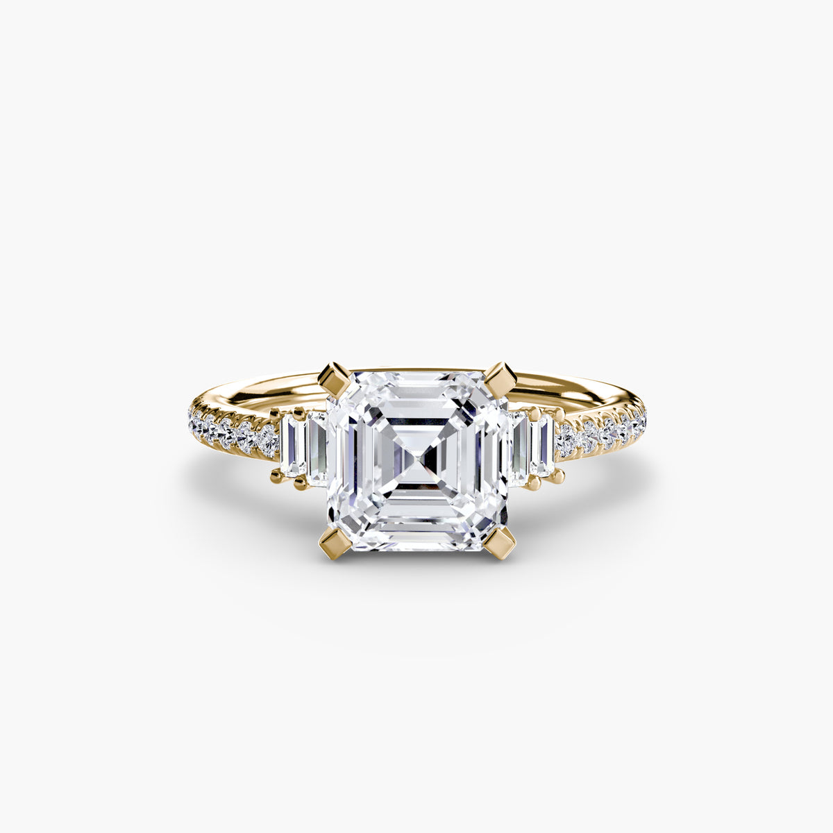 Solitaire with Pavé engagement ring in yellow gold with an Asscher-cut centre stone