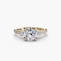 Solitaire with Pavé engagement ring in yellow gold with a cushion-cut centre stone