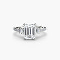 Solitaire with Pavé engagement ring in white gold with an emerald-cut centre stone