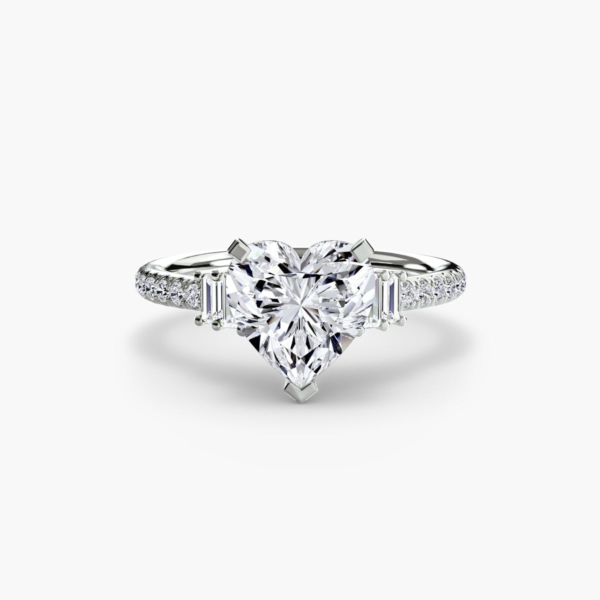 Solitaire with Pavé engagement ring in white gold with a heart-shaped centre stone