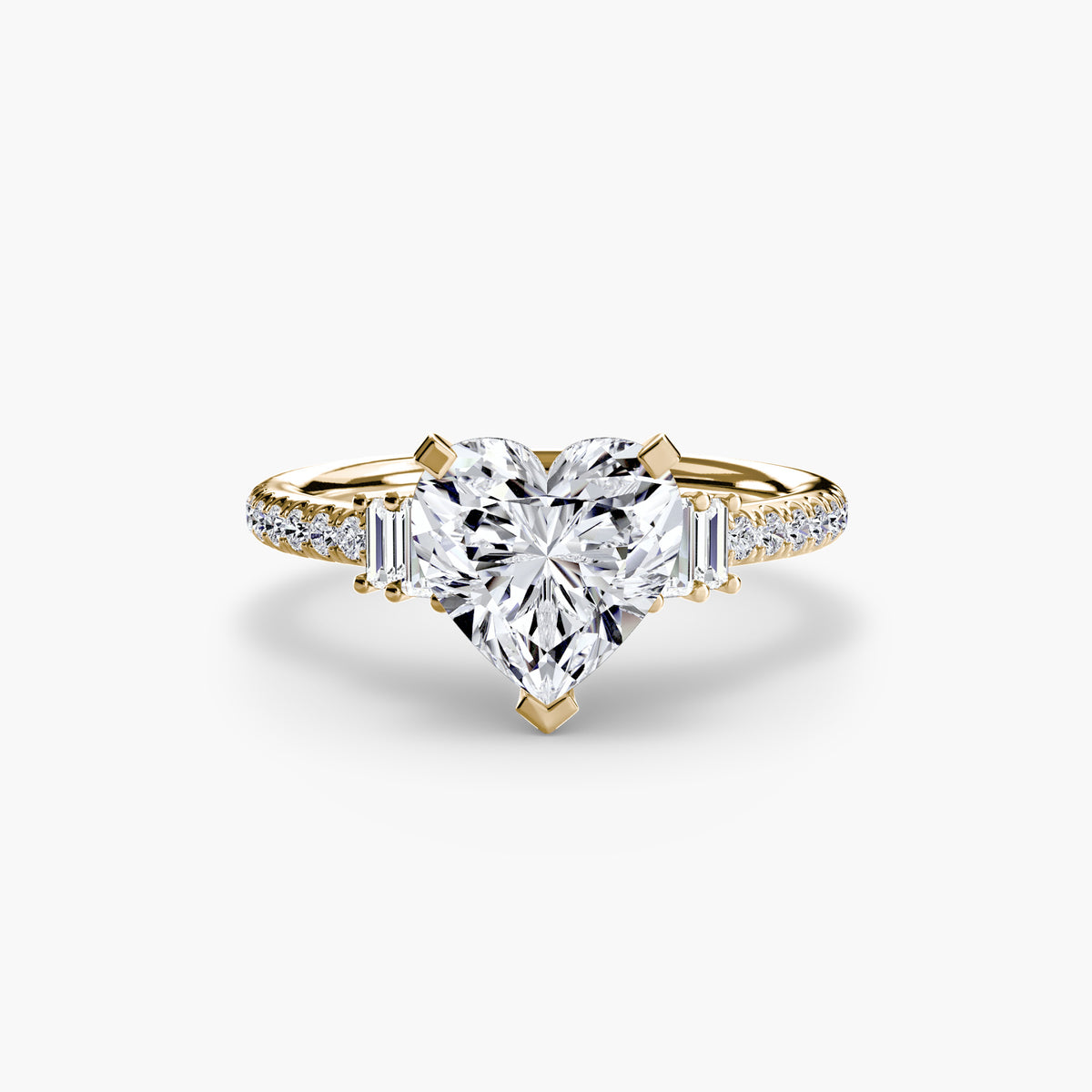 Solitaire with Pavé engagement ring in yellow gold with a heart-shaped centre stone