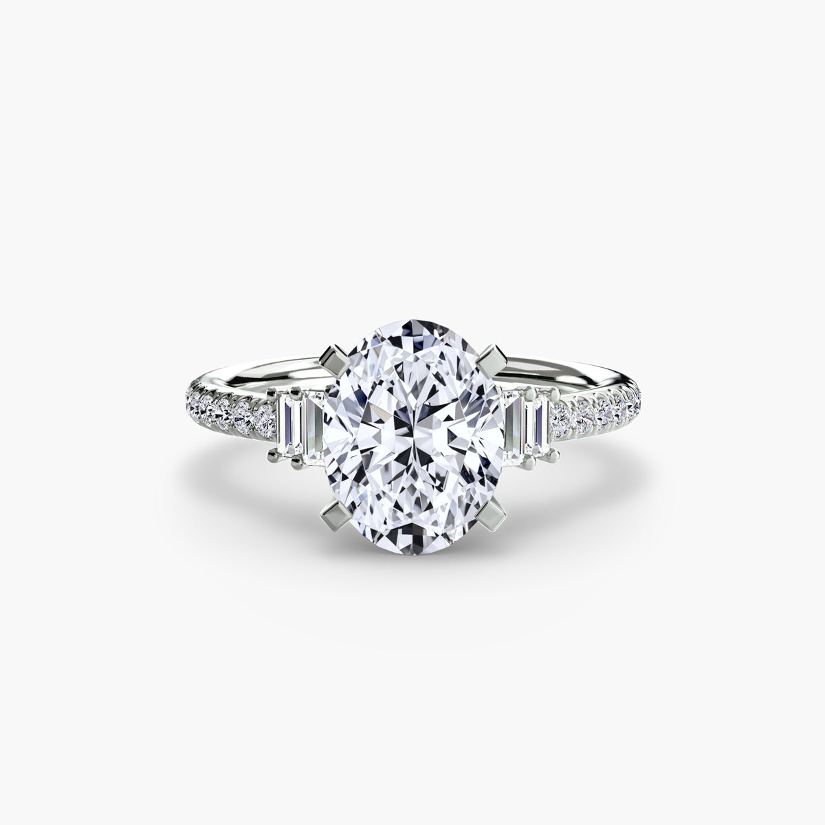 Solitaire with Pavé engagement ring in white gold with an oval centre stone